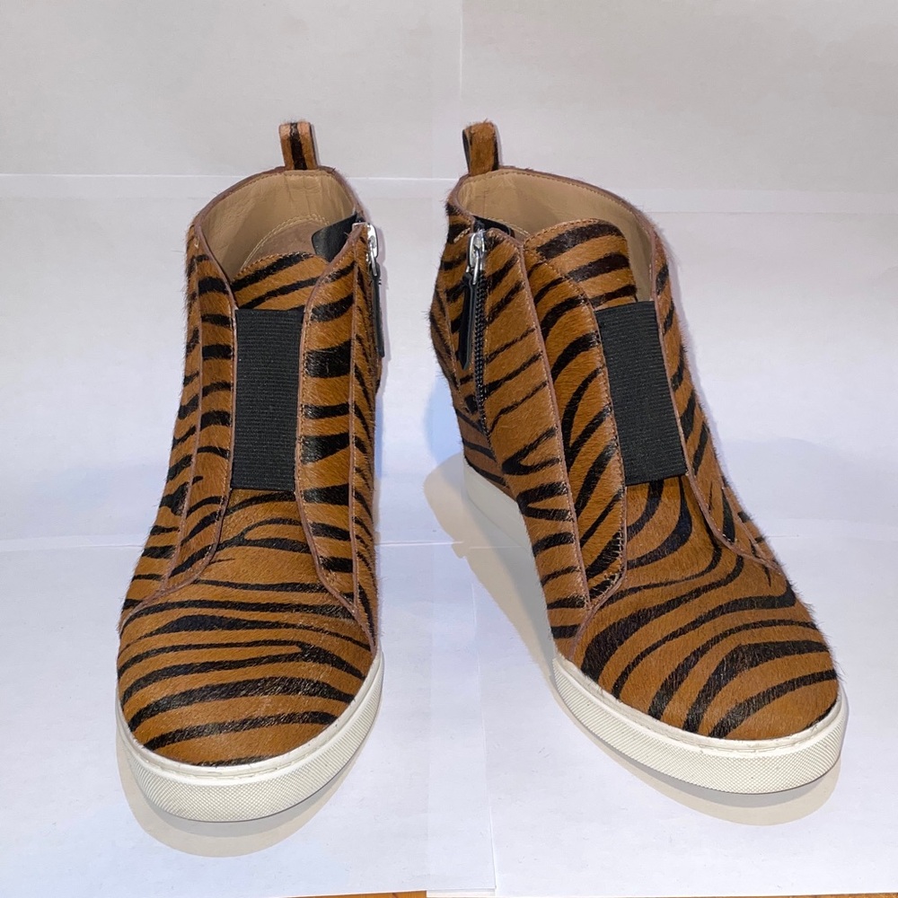 Tiger Stripe Wedge Sneakers Animal Print High‑Top Brown & Black Haircalf Leather